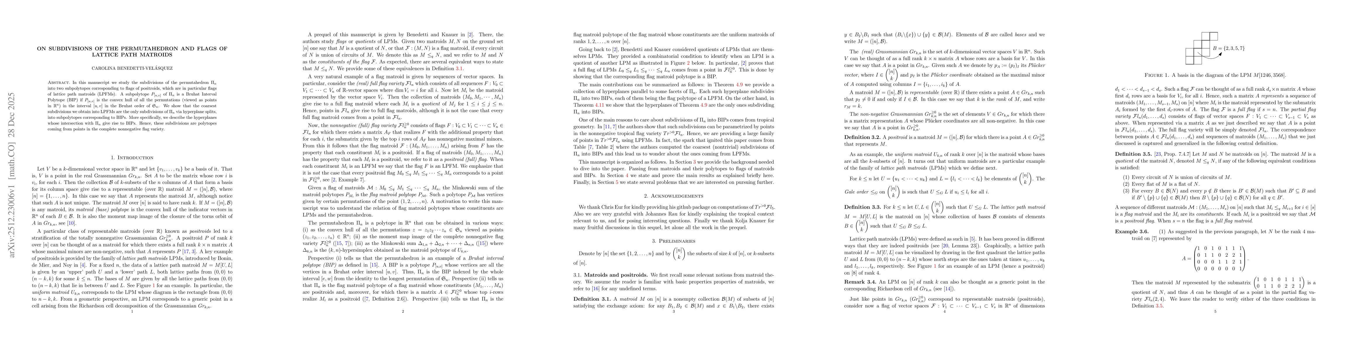 Thumbnail for On subdivisions of the permutahedron and flags of lattice path matroids
