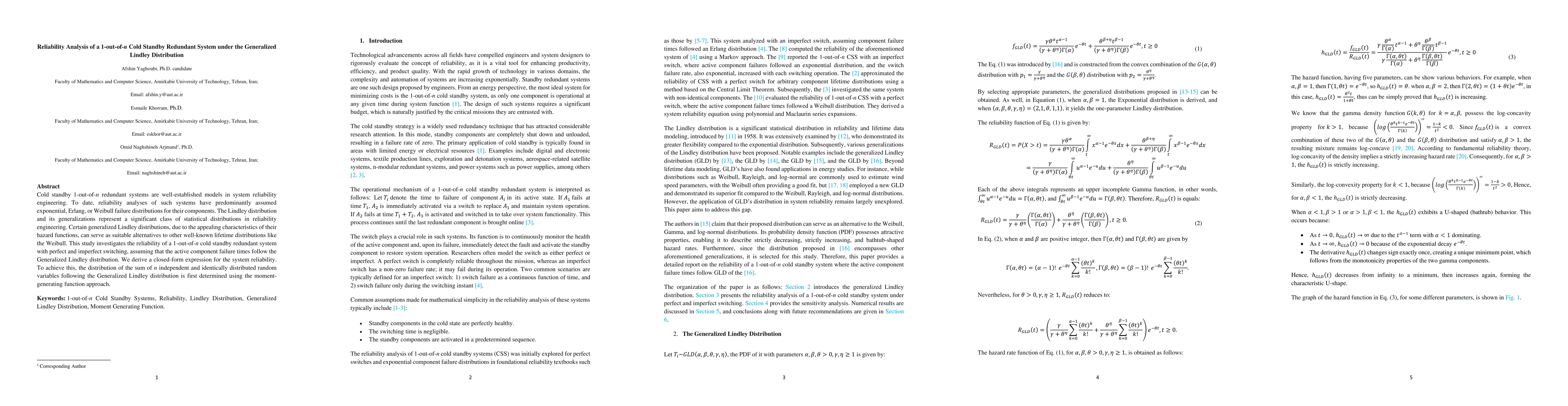 Thumbnail for Reliability Analysis of a 1-out-of-n Cold Standby Redundant System under the Generalized Lindley Distribution