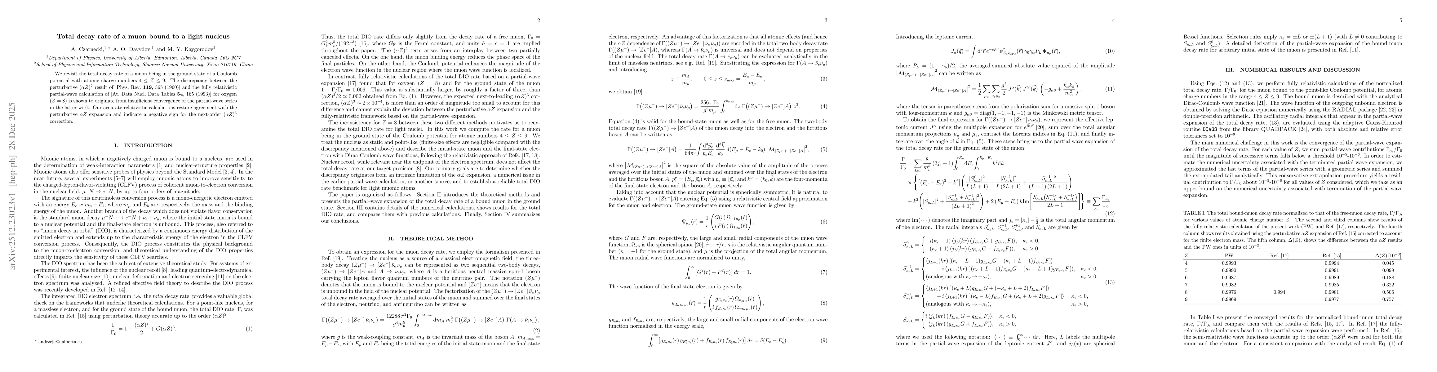 Thumbnail for Total decay rate of a muon bound to a light nucleus