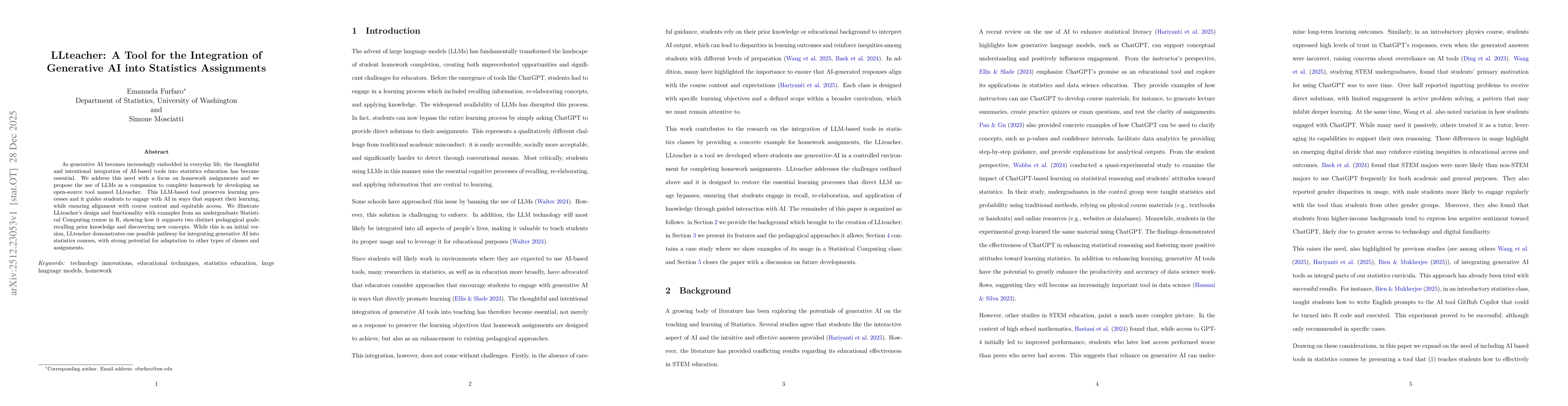 Thumbnail for LLteacher: A Tool for the Integration of Generative AI into Statistics Assignments