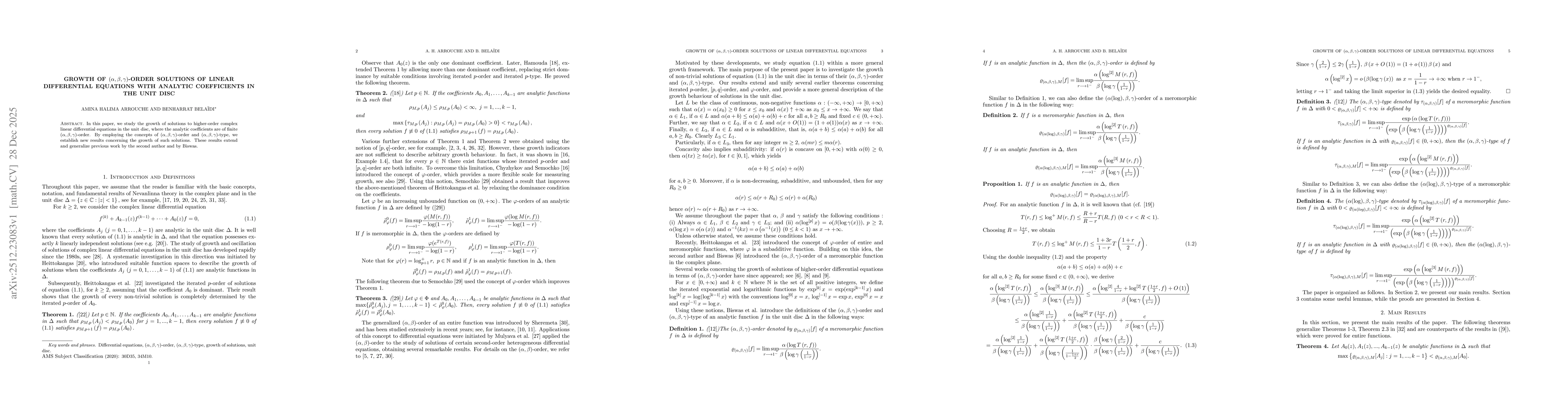 Thumbnail for Growth of (α,\b{eta},γ)-order solutions of linear differential equations with analytic coefficients in the unit disc