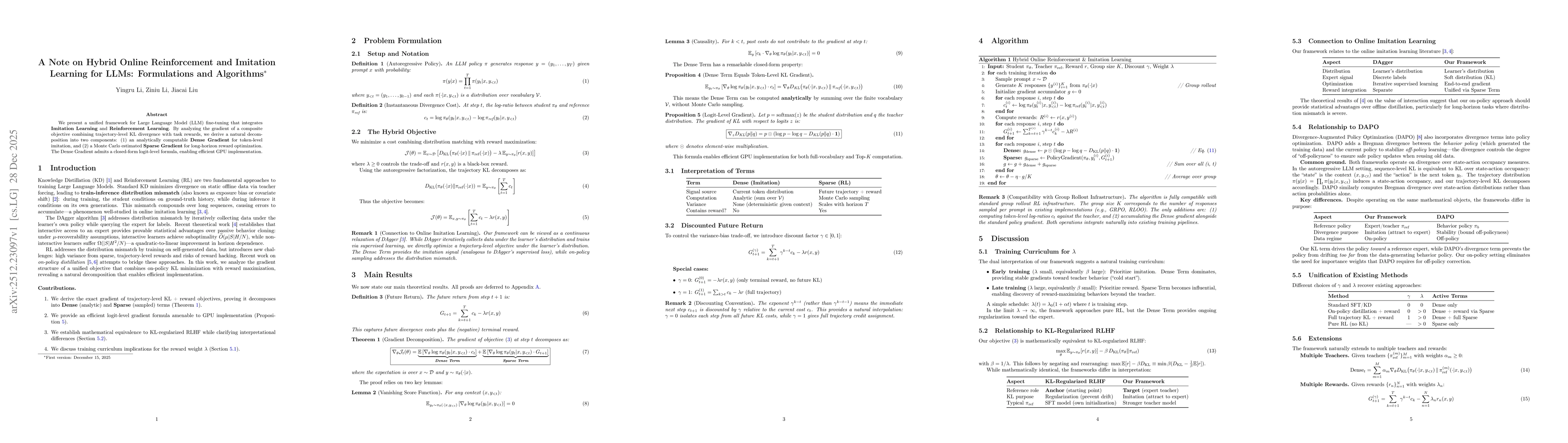Thumbnail for A Note on Hybrid Online Reinforcement and Imitation Learning for LLMs: Formulations and Algorithms