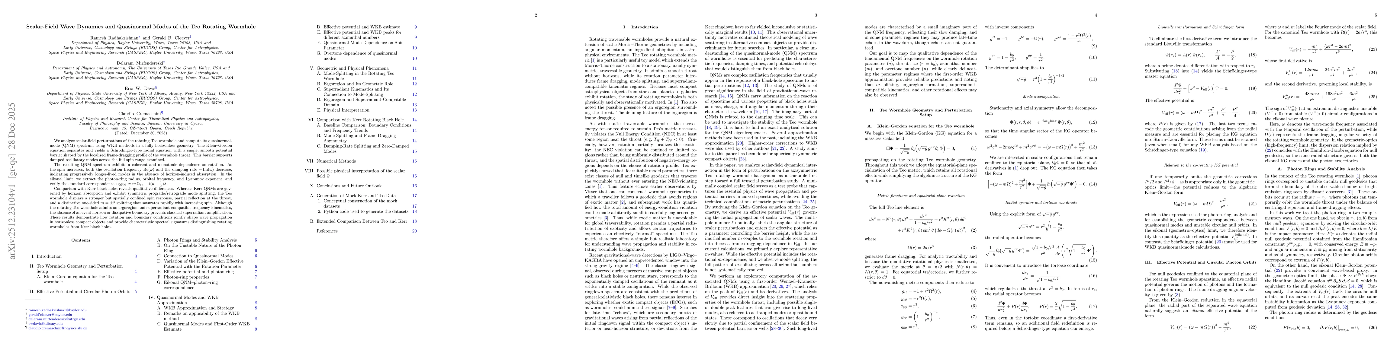 Thumbnail for Scalar-Field Wave Dynamics and Quasinormal Modes of the Teo Rotating Wormhole