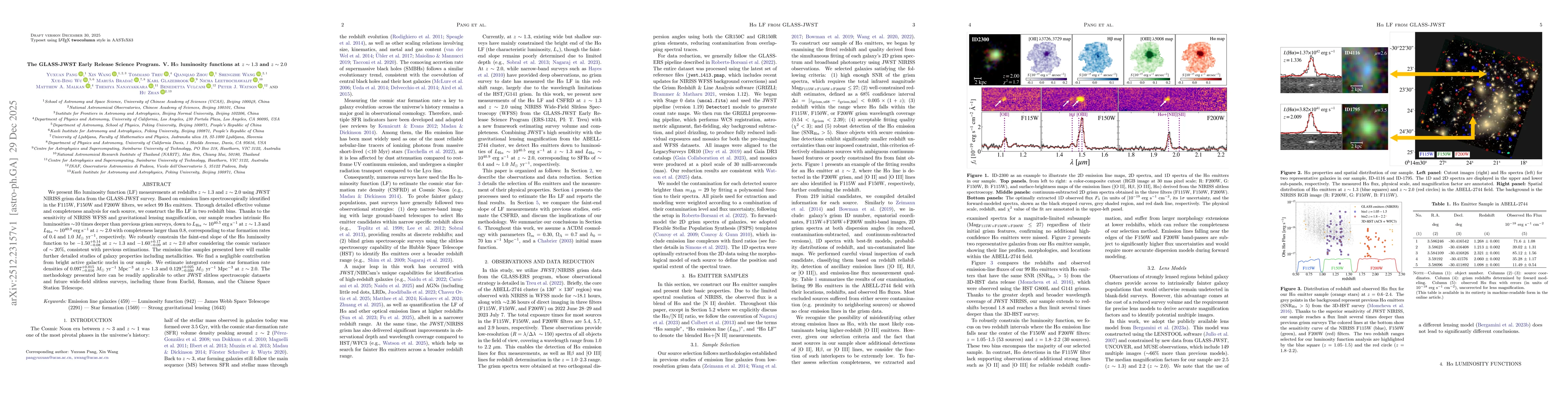 Thumbnail for The GLASS-JWST Early Release Science Program. V. H$α$ luminosity functions at $z\sim1.3$ and $z\sim2.0$