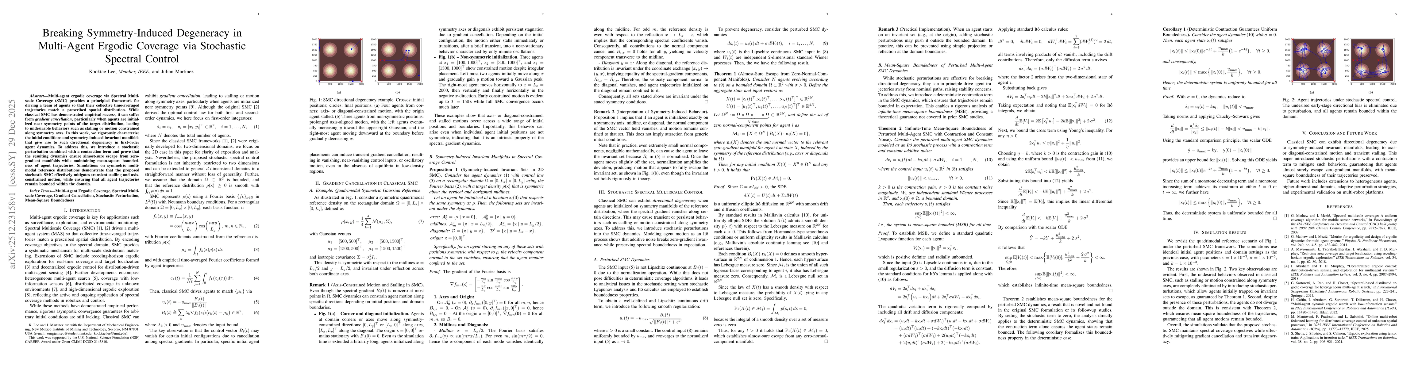 Thumbnail for Breaking Symmetry-Induced Degeneracy in Multi-Agent Ergodic Coverage via Stochastic Spectral Control