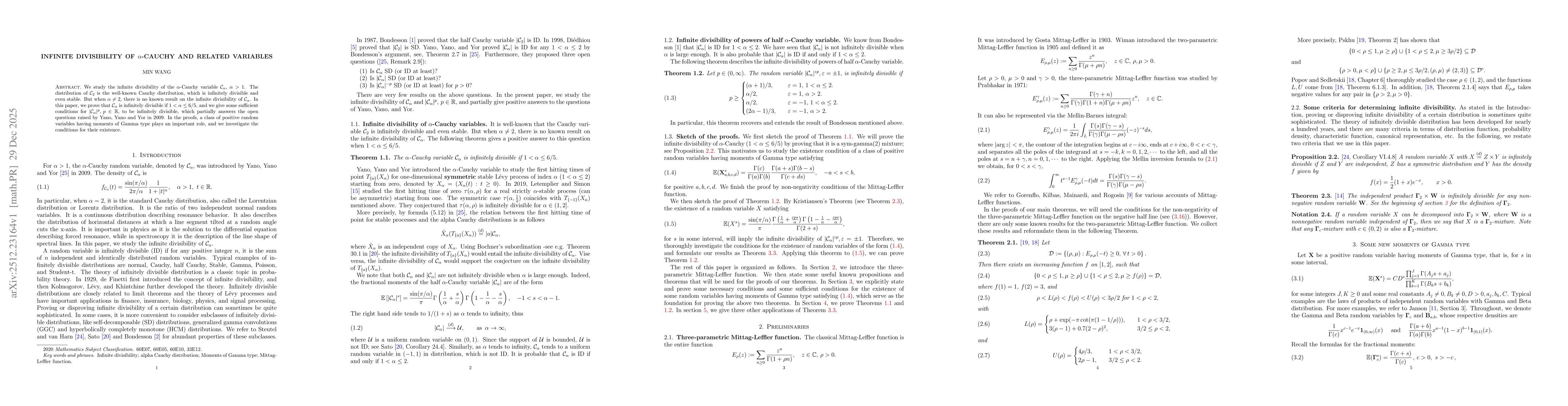 Thumbnail for Infinite divisibility of $α$-Cauchy and related variables