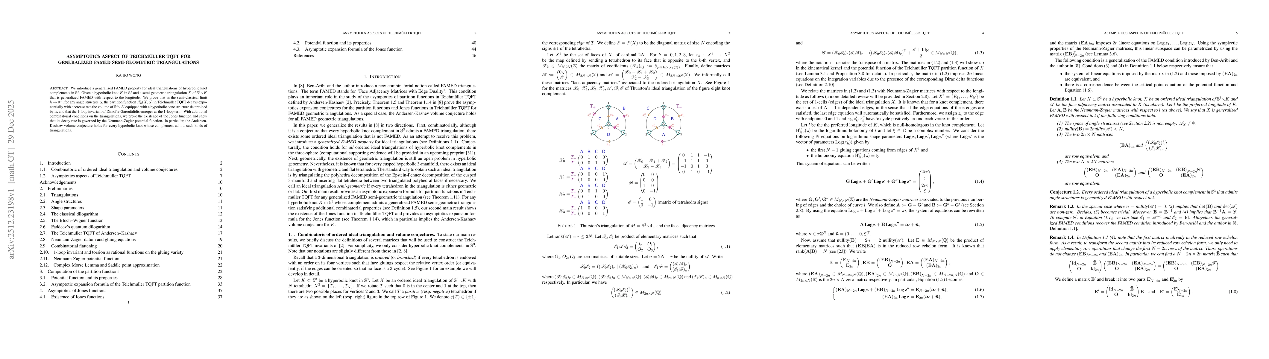 Thumbnail for Asymptotics aspects of Teichmüller TQFT for generalized FAMED semi-geometric triangulations