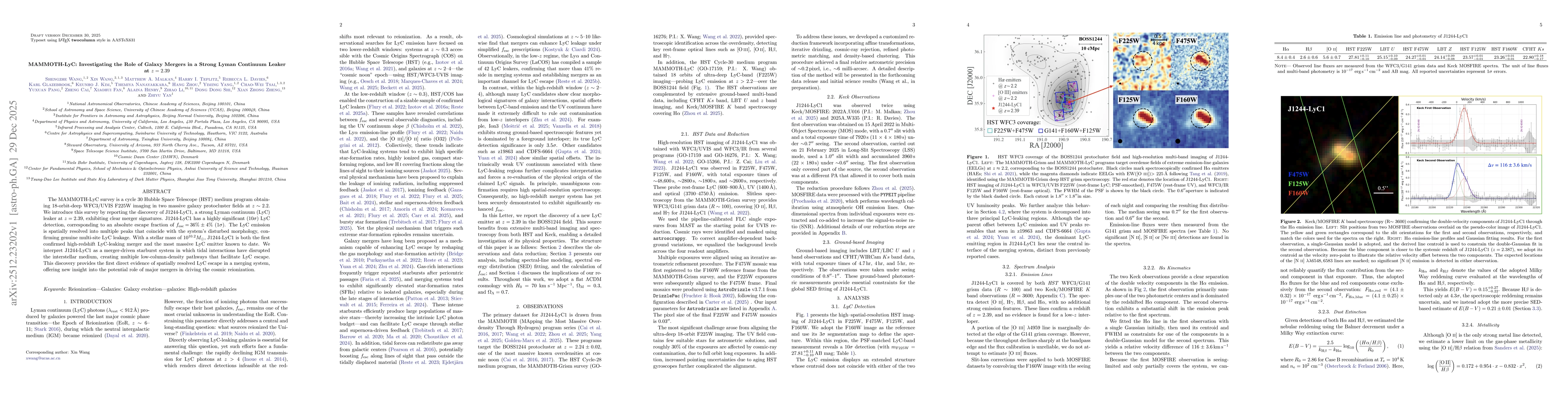Thumbnail for MAMMOTH-LyC: Investigating the Role of Galaxy Mergers in a Strong Lyman Continuum Leaker at $z=2.39$