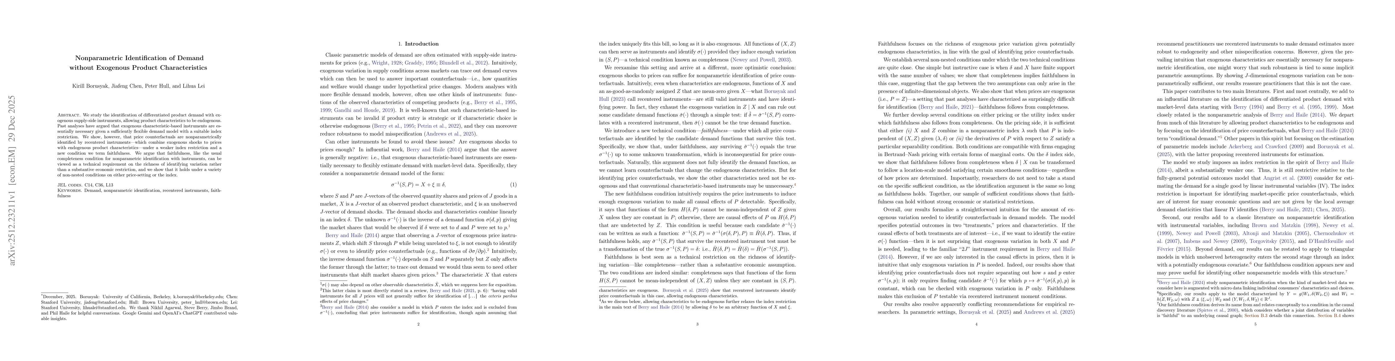 Thumbnail for Nonparametric Identification of Demand without Exogenous Product Characteristics