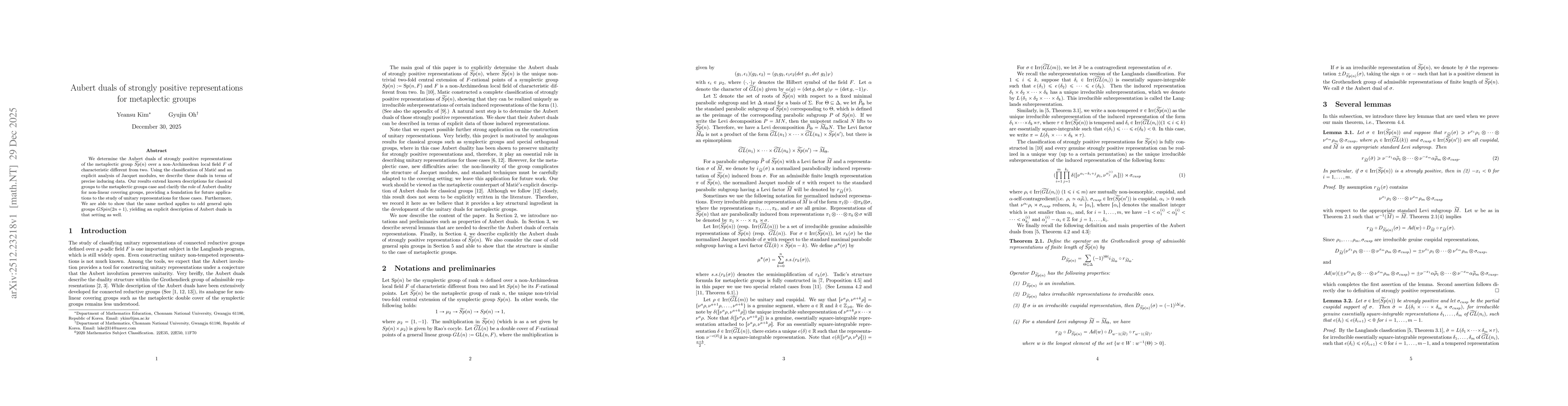 Thumbnail for Aubert duals of strongly positive representations for metaplectic groups