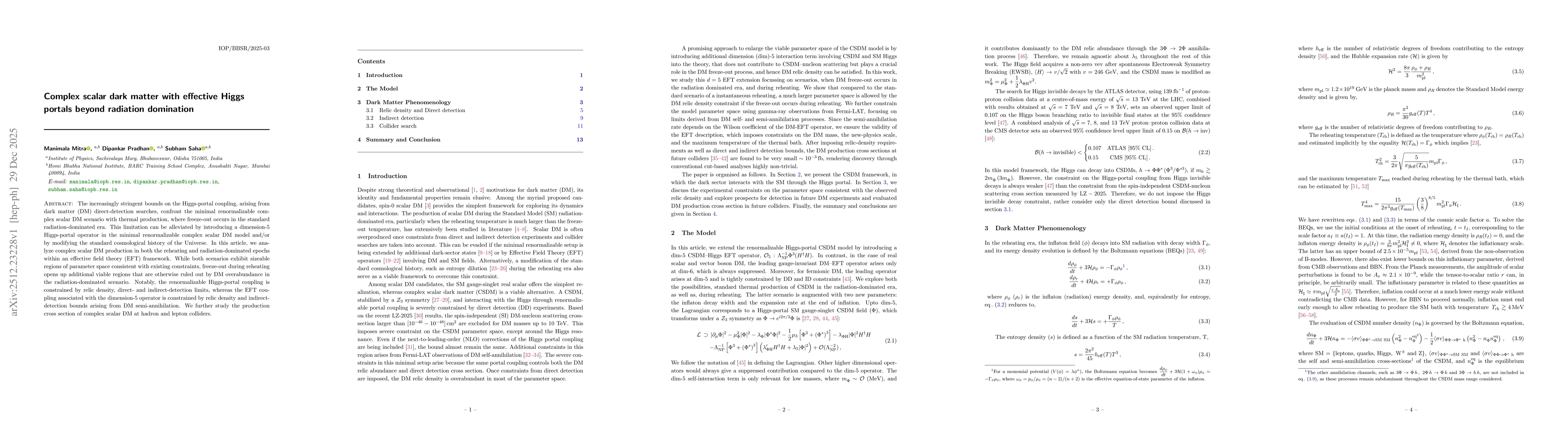 Thumbnail for Complex scalar dark matter with effective Higgs portals beyond radiation domination