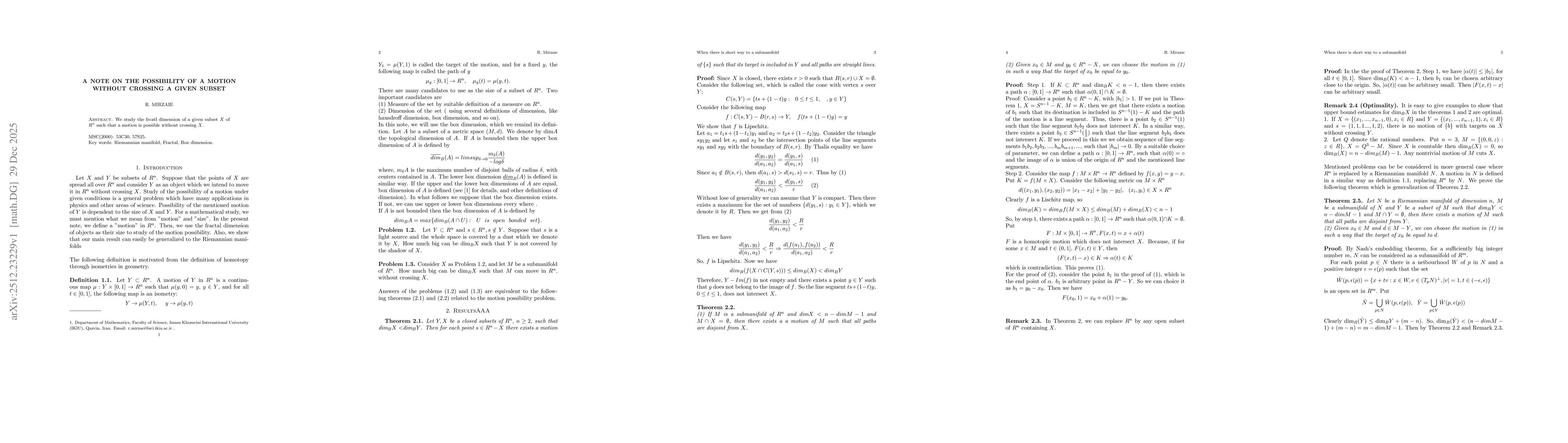 Thumbnail for A note on the possibility of a motion without crossing a given subset