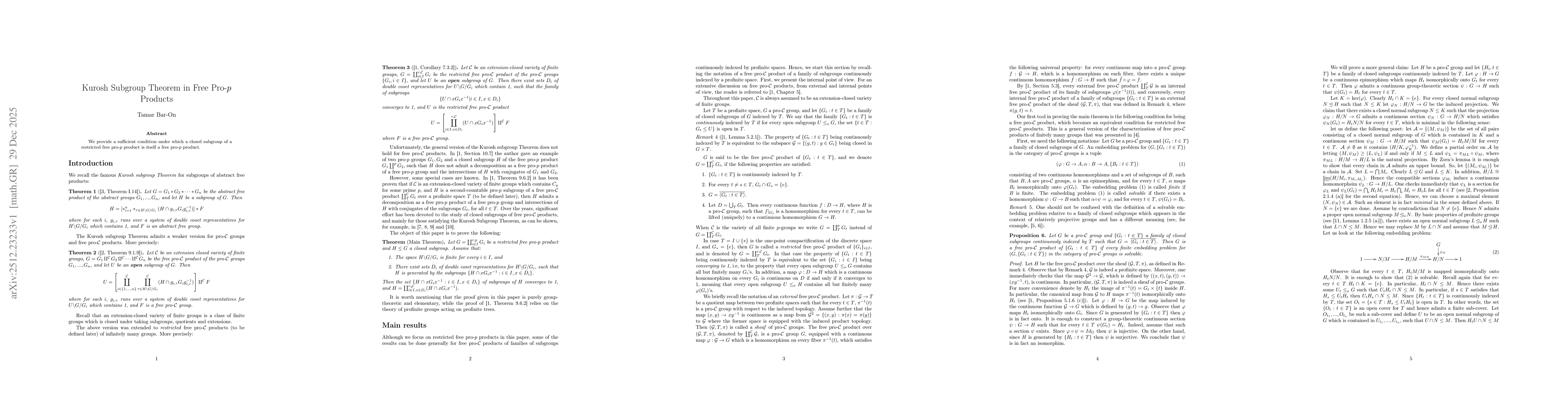 Thumbnail for Kurosh Subgroup Theorem in Free Pro-p Products