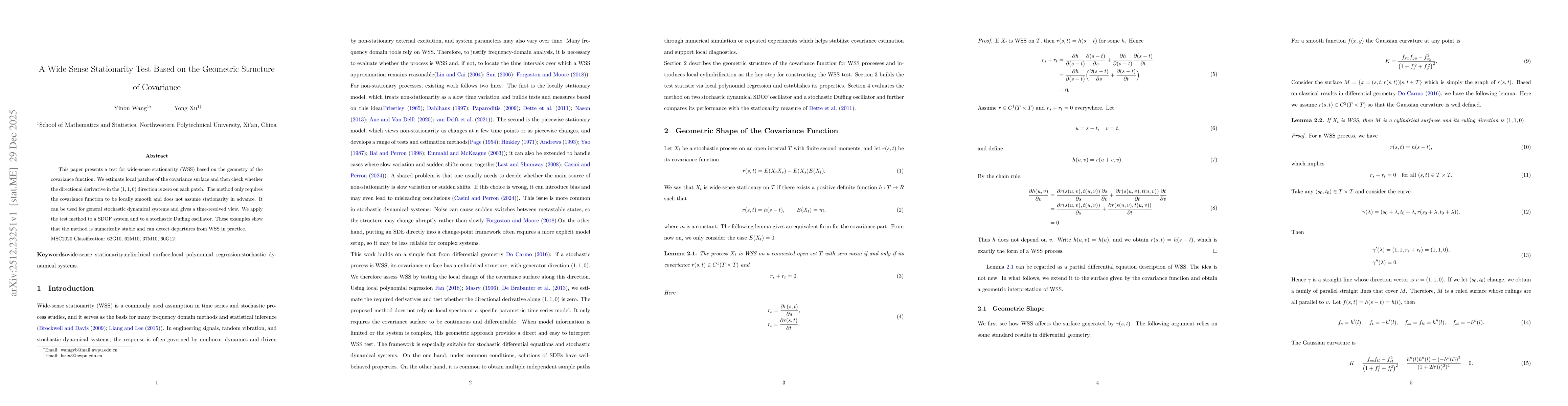 Thumbnail for A Wide-Sense Stationarity Test Based on the Geometric Structure of Covariance