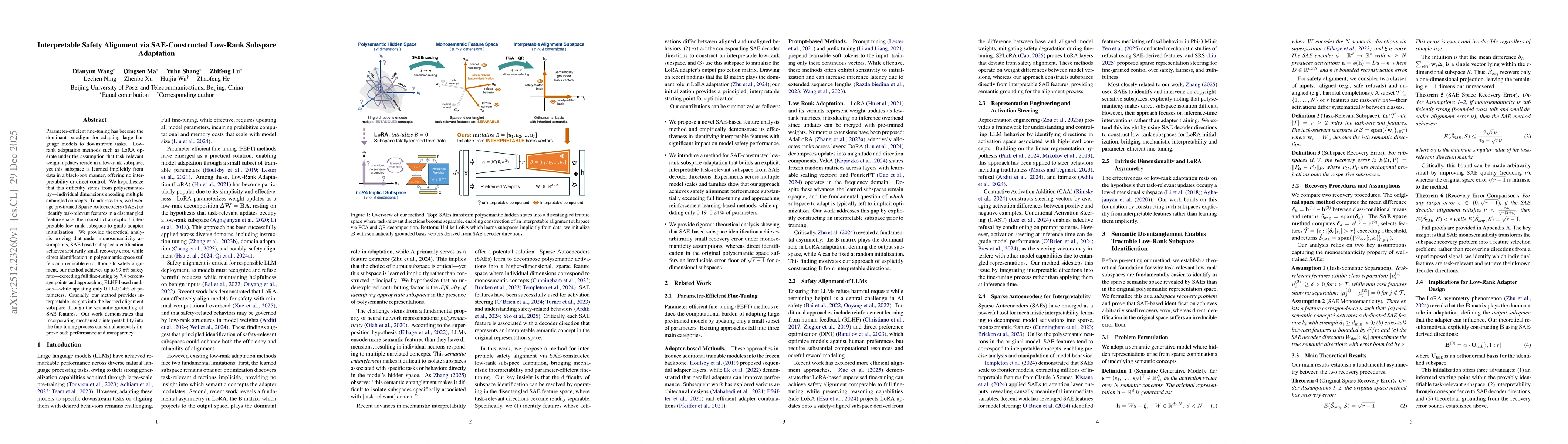 Thumbnail for Interpretable Safety Alignment via SAE-Constructed Low-Rank Subspace Adaptation