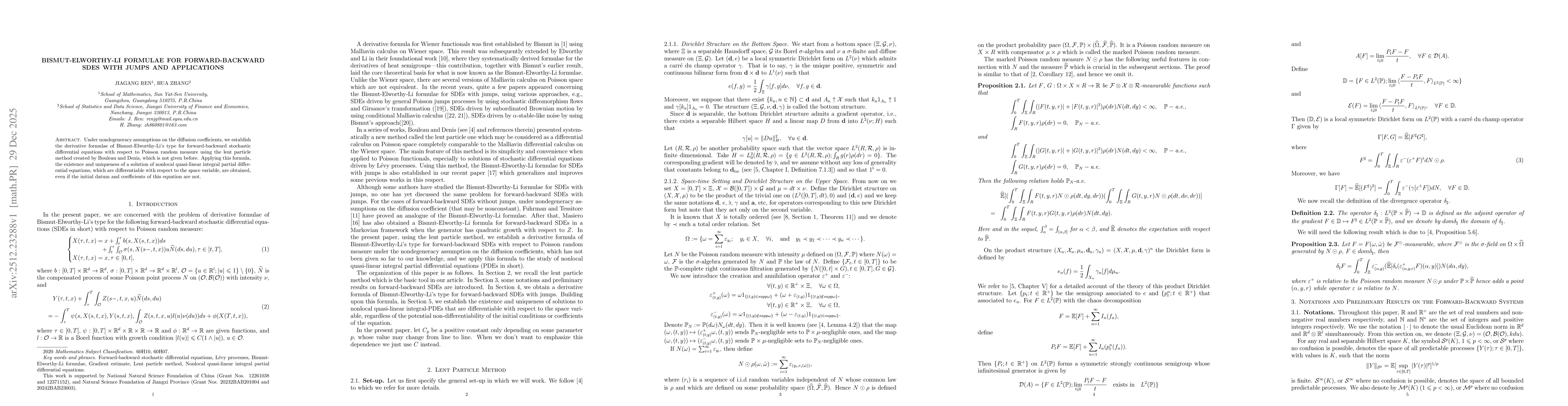 Thumbnail for Bismut-Elworthy-Li Formulae for Forward-Backward SDEs with Jumps and Applications