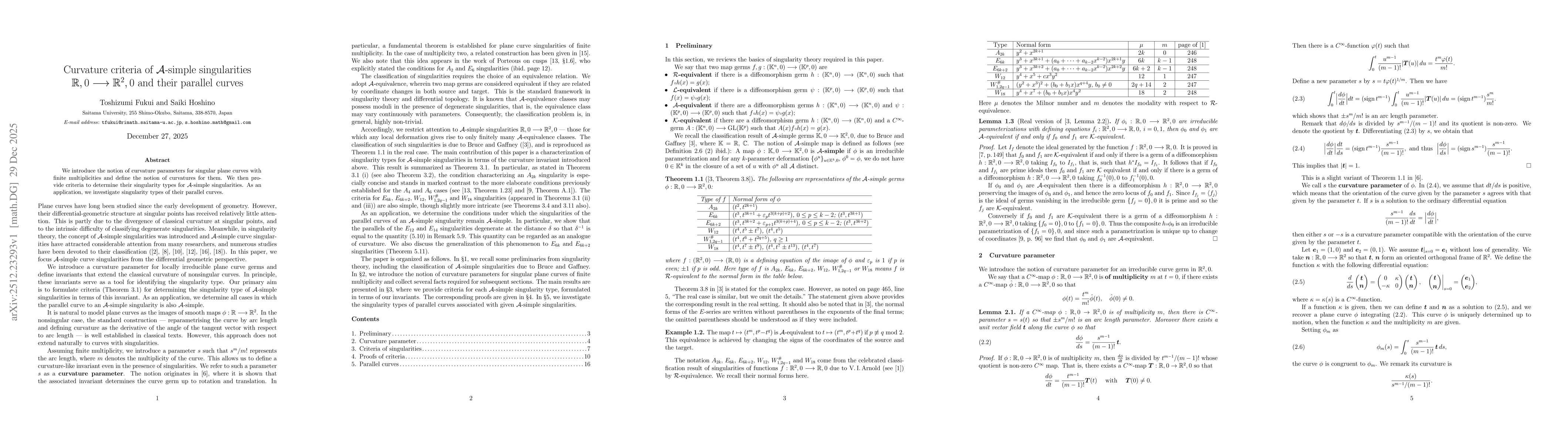 Thumbnail for Curvature criteria of A-simple singularities R,0-> R^2,0 and their parallel curves
