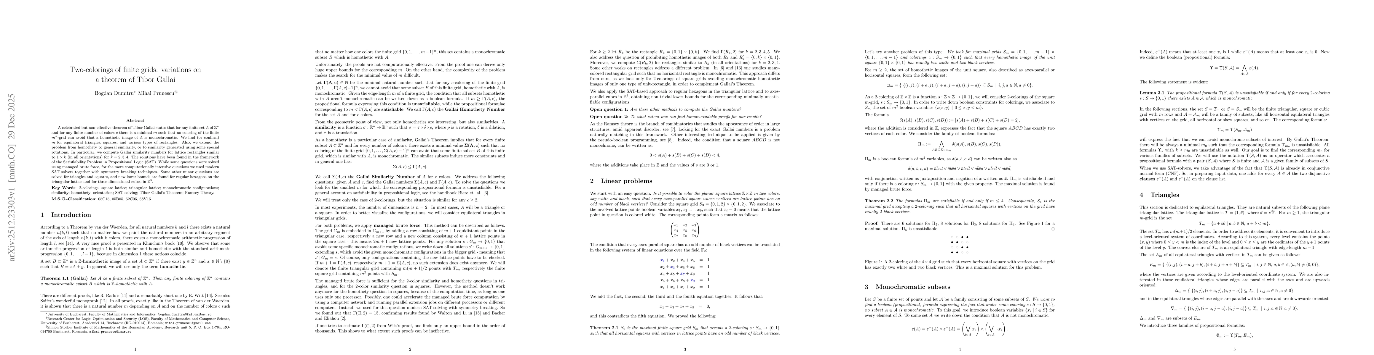 Thumbnail for Two-colorings of finite grids: variations on a theorem of Tibor Gallai