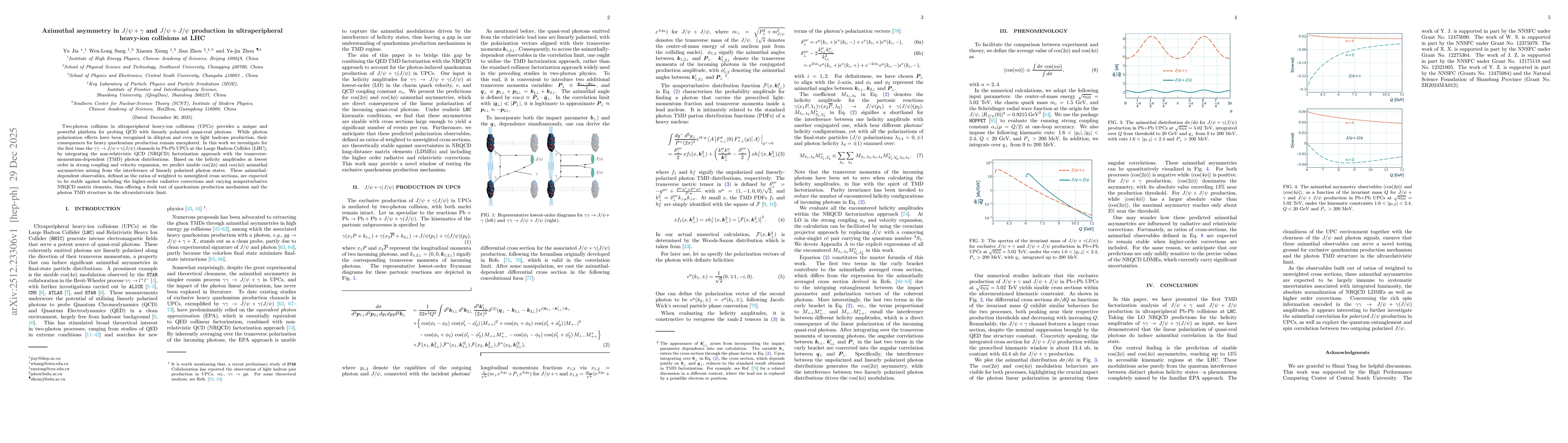 Thumbnail for Azimuthal asymmetry in $J/ψ+γ$ and $J/ψ+J/ψ$ production in ultraperipheral heavy-ion collisions at LHC