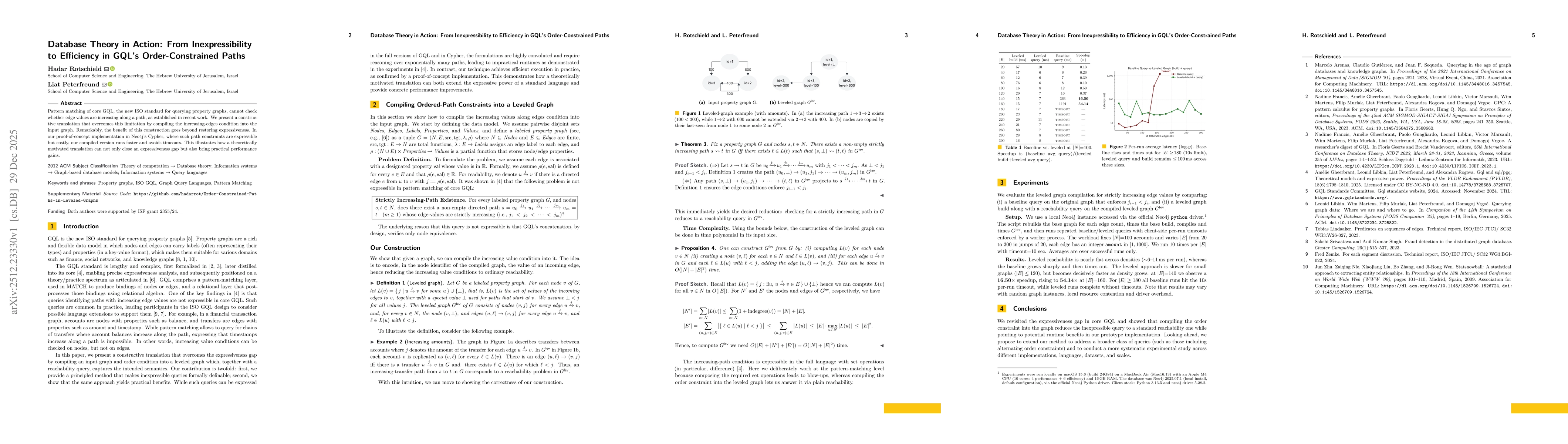 Thumbnail for Database Theory in Action: From Inexpressibility to Efficiency in GQL's Order-Constrained Paths