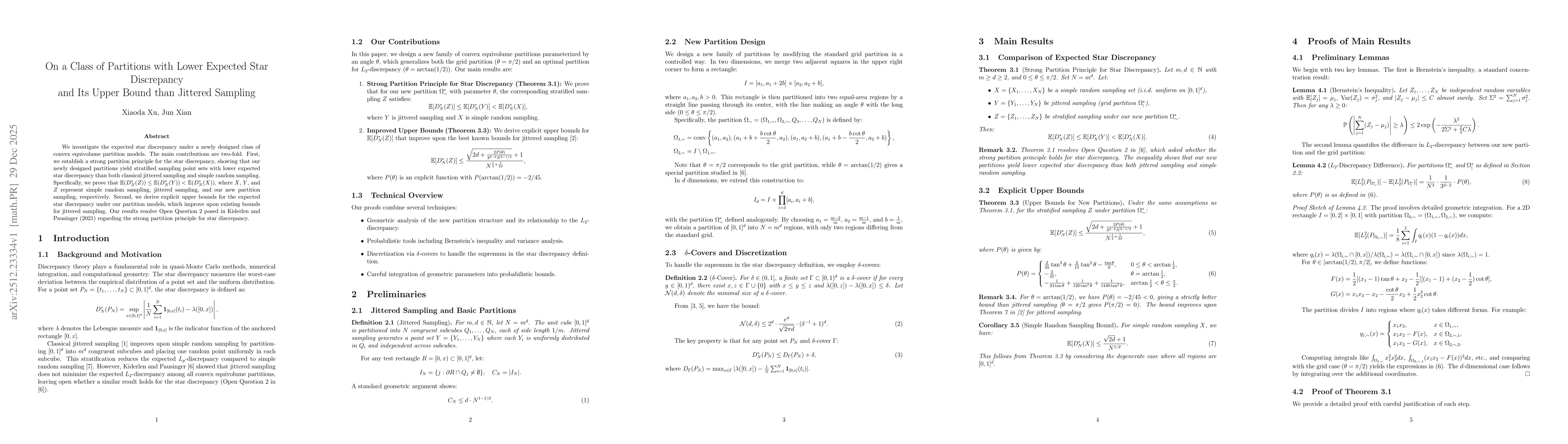 Thumbnail for On a Class of Partitions with Lower Expected Star Discrepancy and Its Upper Bound than Jittered Sampling