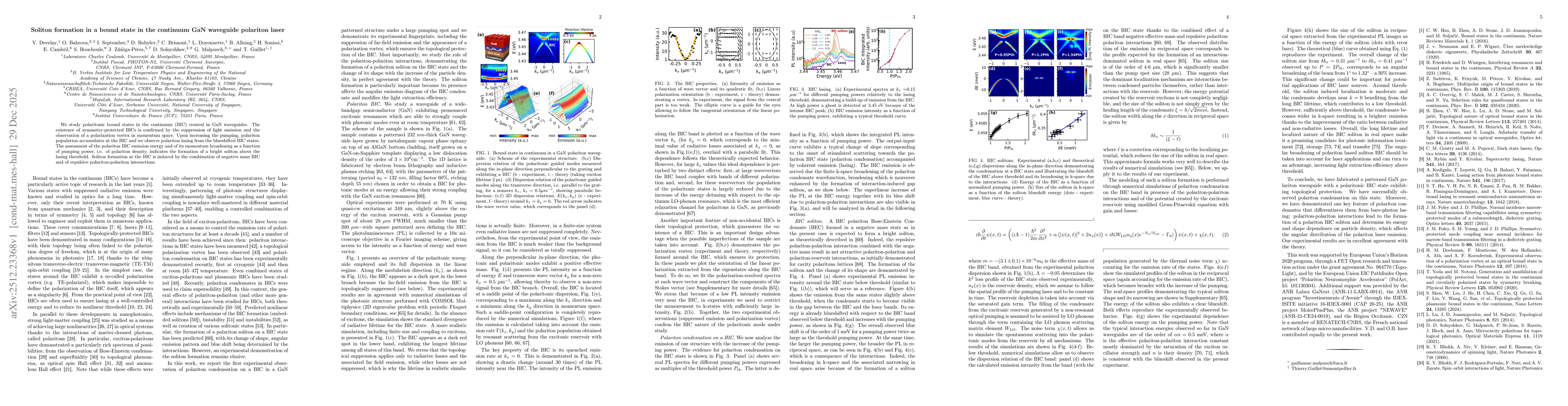 Thumbnail for Soliton formation in a bound state in the continuum GaN waveguide polariton laser