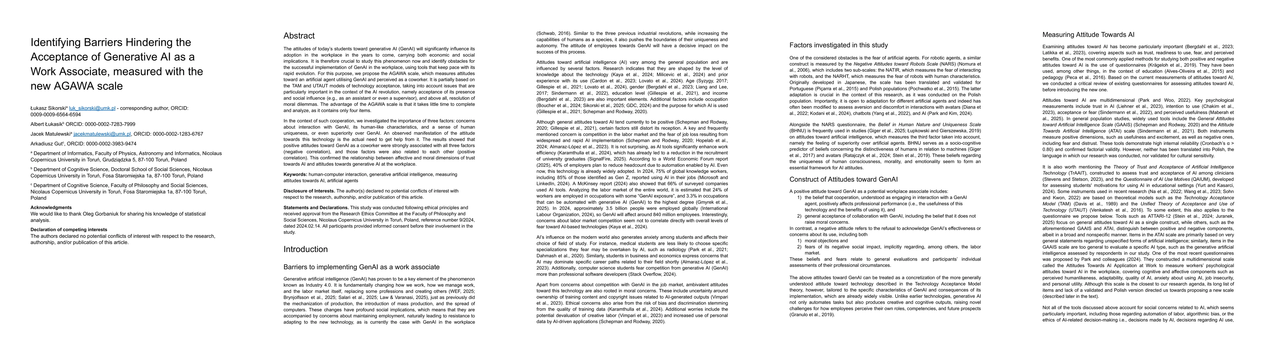 Thumbnail for Identifying Barriers Hindering the Acceptance of Generative AI as a Work Associate, measured with the new AGAWA scale
