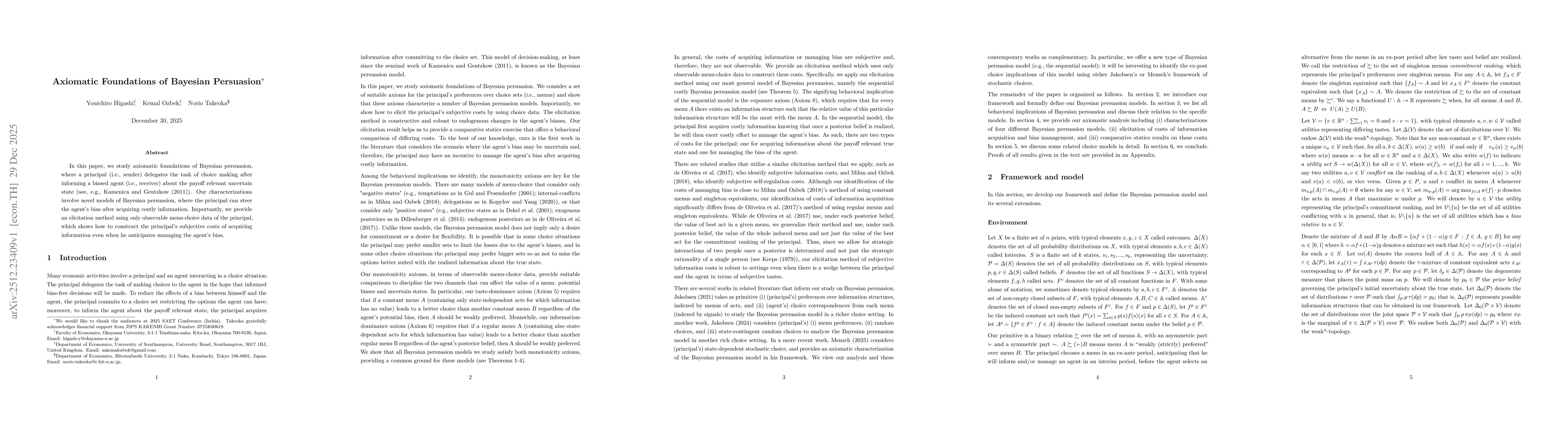 Thumbnail for Axiomatic Foundations of Bayesian Persuasion