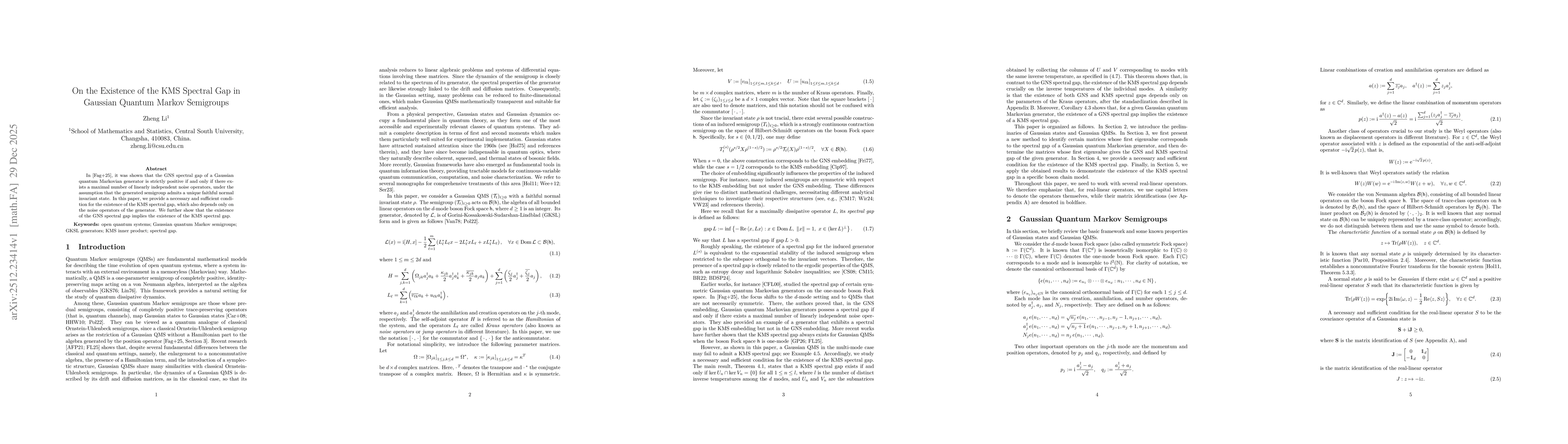 Thumbnail for On the existence of the KMS spectral gap in Gaussian quantum Markov semigroups
