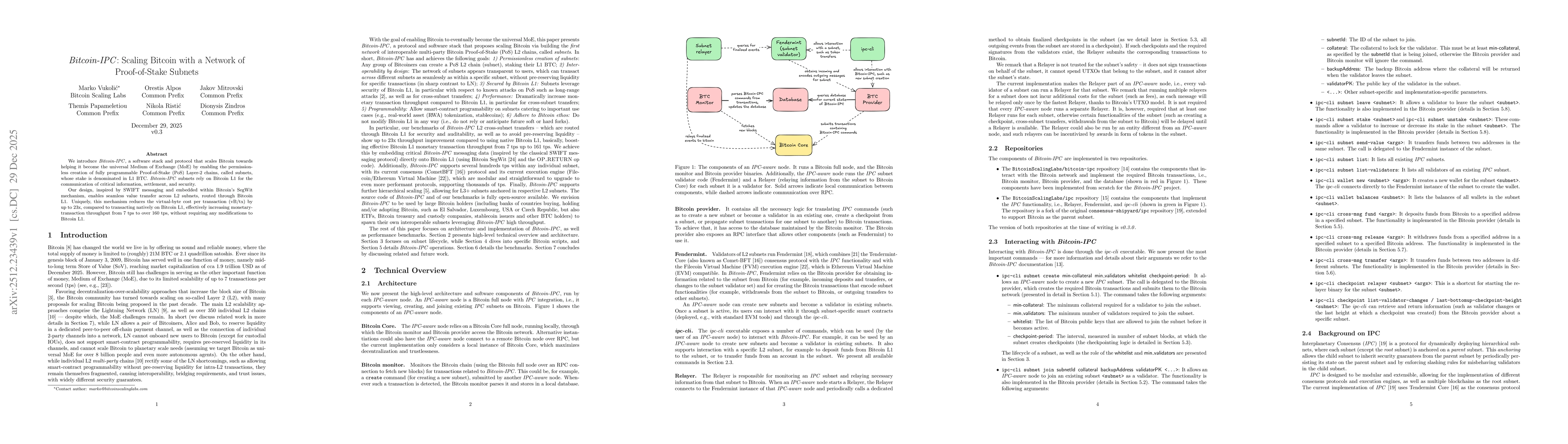 Thumbnail for Bitcoin-IPC: Scaling Bitcoin with a Network of Proof-of-Stake Subnets