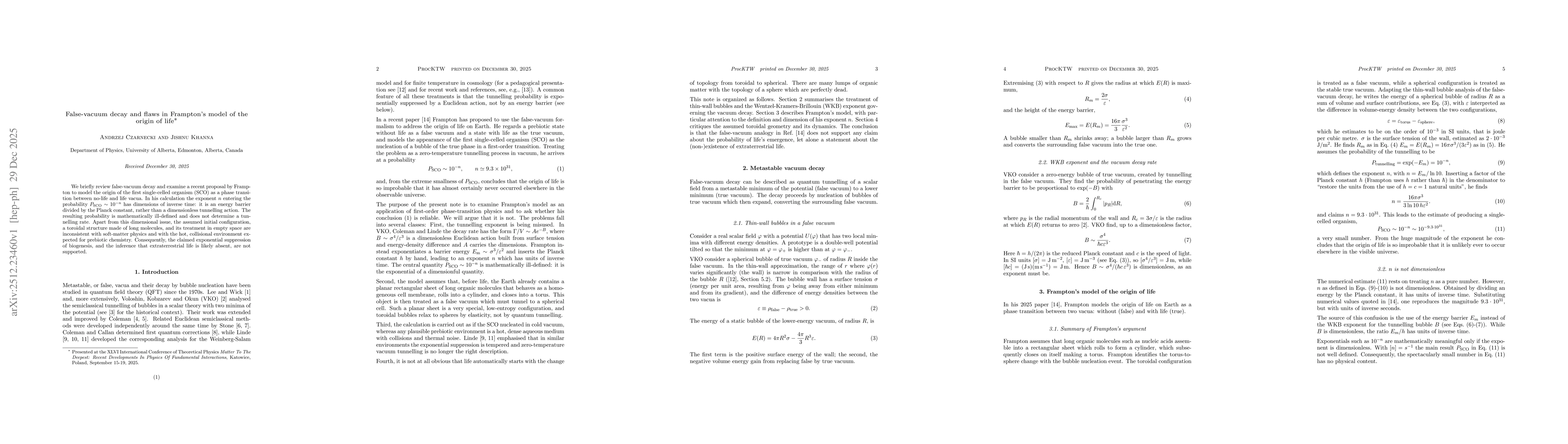 Thumbnail for False-vacuum decay and flaws in Frampton's model of the origin of life