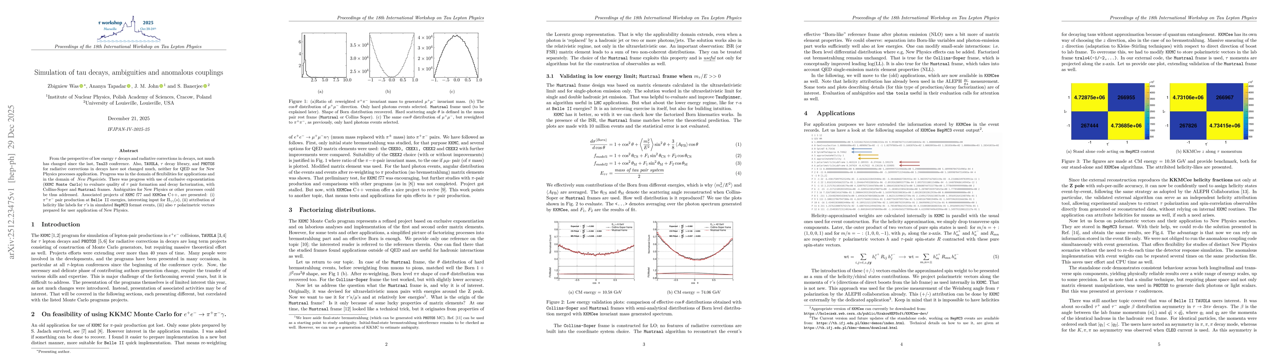 Thumbnail for Simulation of tau decays, ambiguities and anomalous couplings