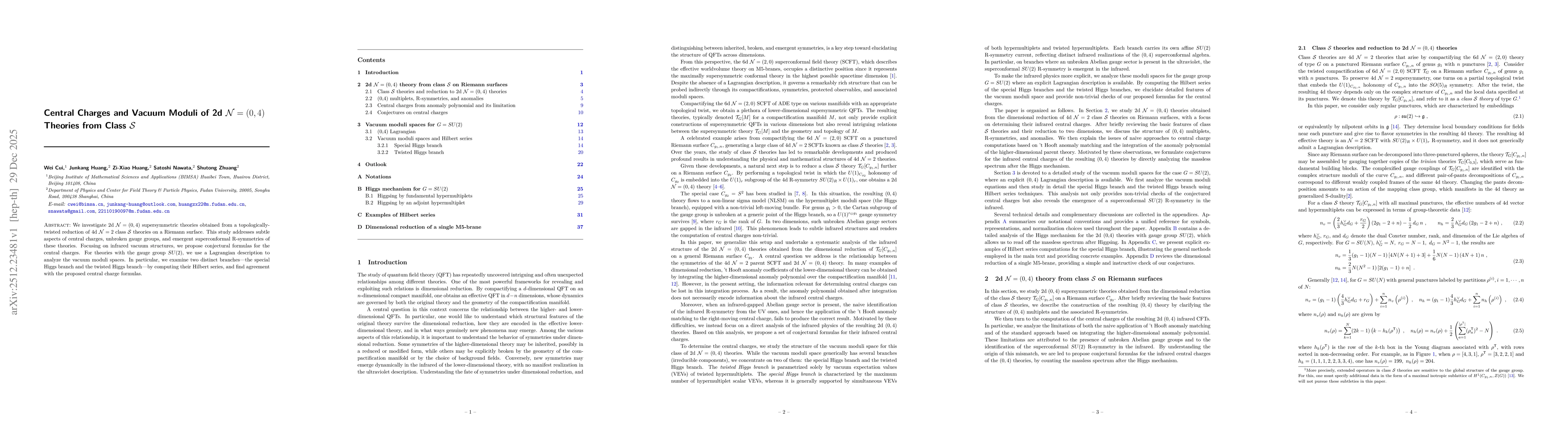 Thumbnail for Central Charges and Vacuum Moduli of 2d $\mathcal{N}=(0,4)$ Theories from Class $\mathcal{S}$