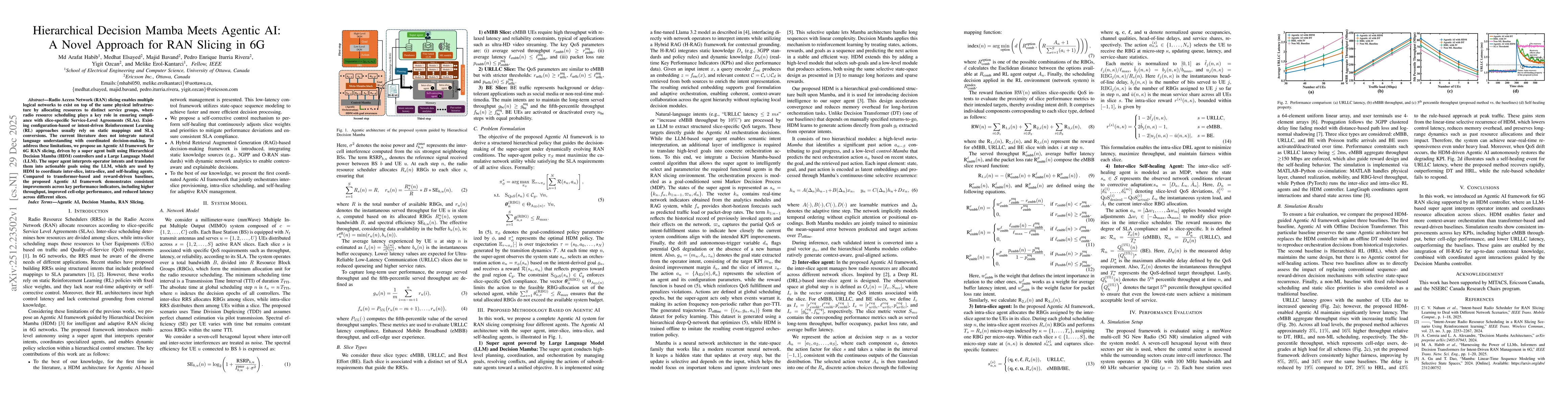 Thumbnail for Hierarchical Decision Mamba Meets Agentic AI: A Novel Approach for RAN Slicing in 6G