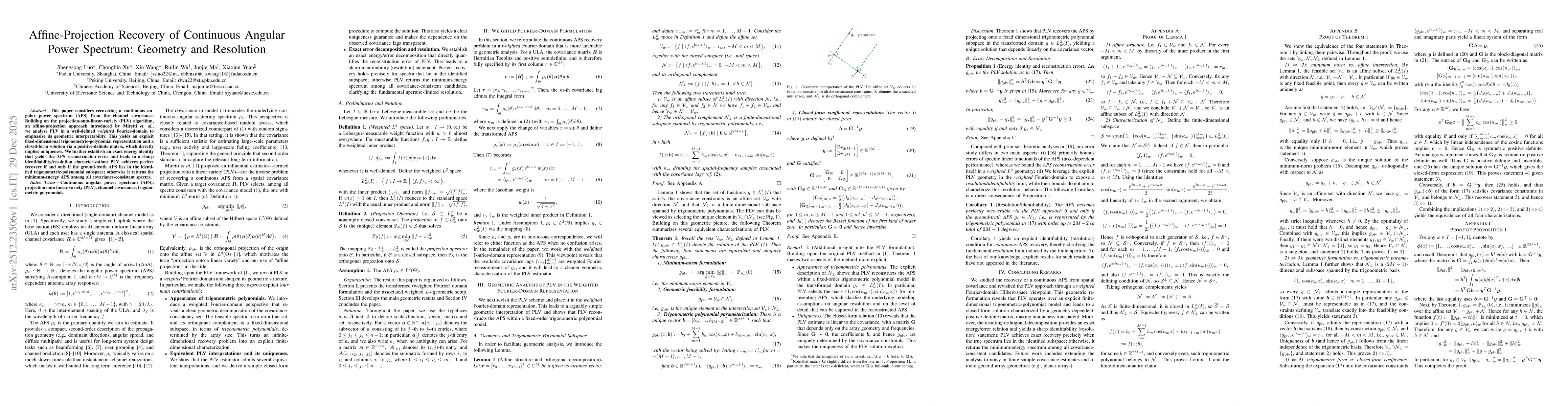Thumbnail for Affine-Projection Recovery of Continuous Angular Power Spectrum: Geometry and Resolution