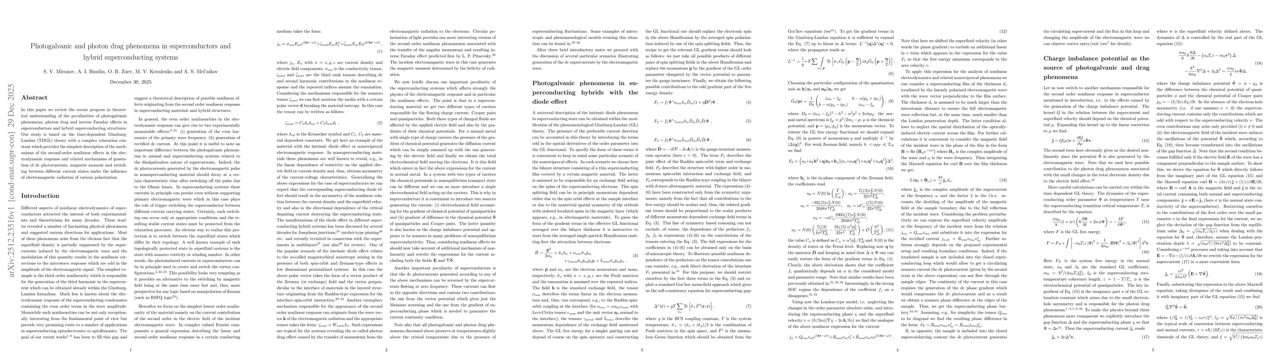 Thumbnail for Photogalvanic and photon drag phenomena in superconductors and hybrid superconducting systems