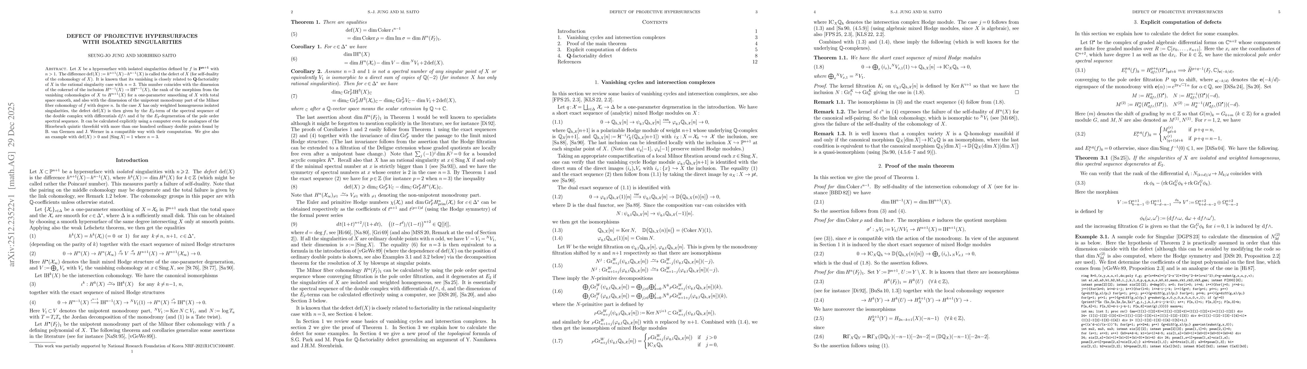 Thumbnail for Defect of projective hypersurfaces with isolated singularities