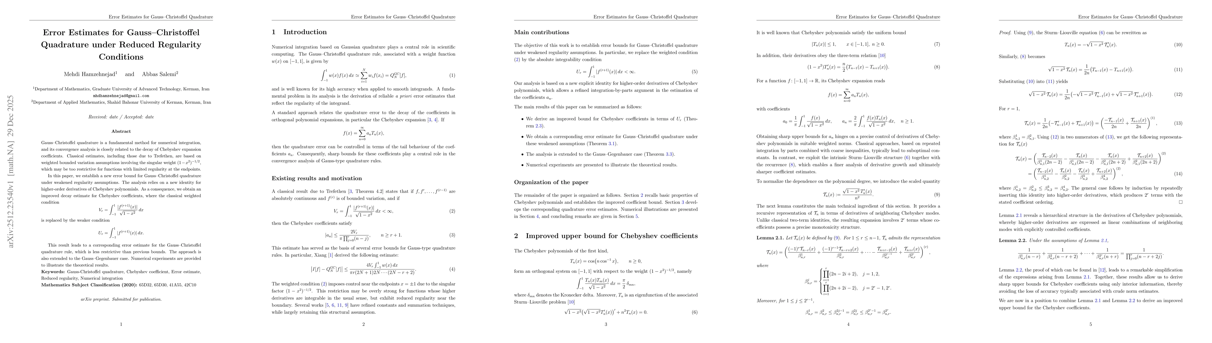 Thumbnail for Error Estimates for Gauss--Christoffel Quadrature under Reduced Regularity Conditions