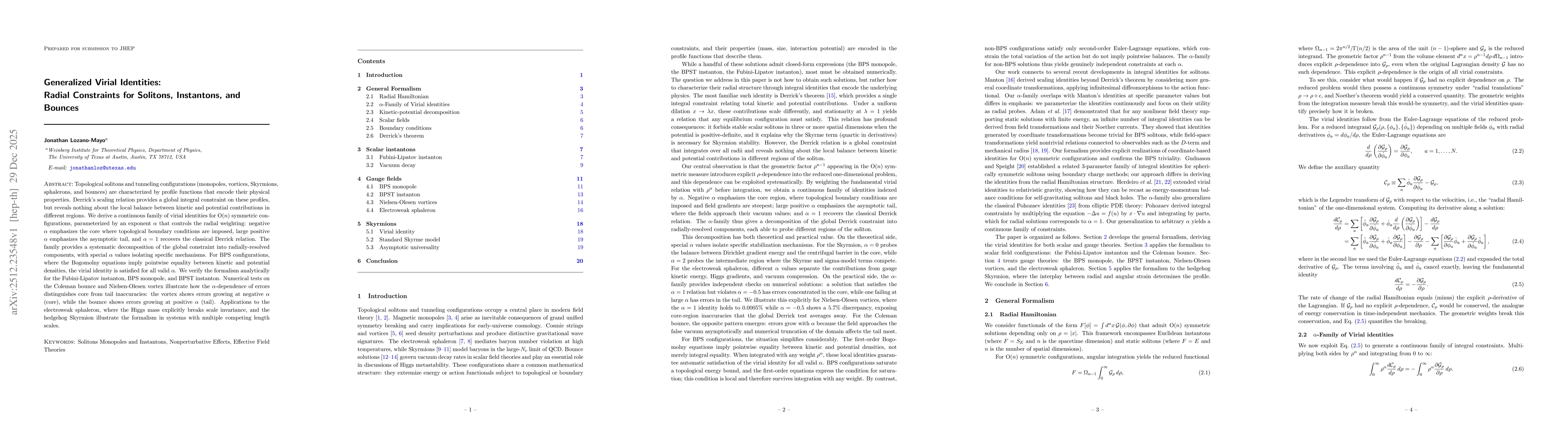 Thumbnail for Generalized Virial Identities: Radial Constraints for Solitons, Instantons, and Bounces