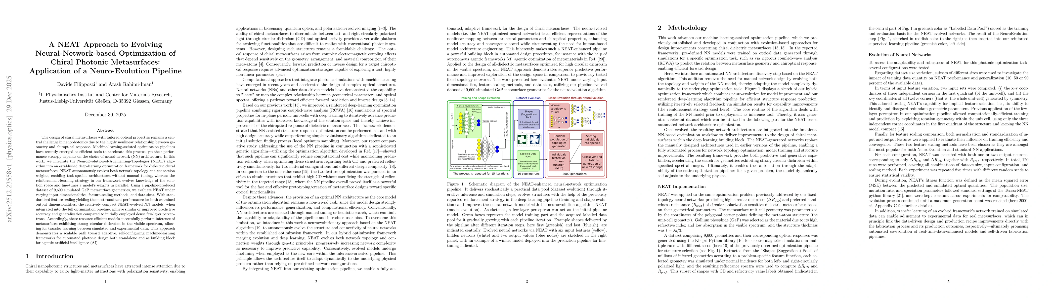 Thumbnail for A NEAT Approach to Evolving Neural-Network-based Optimization of Chiral Photonic Metasurfaces: Application of a Neuro-Evolution Pipeline