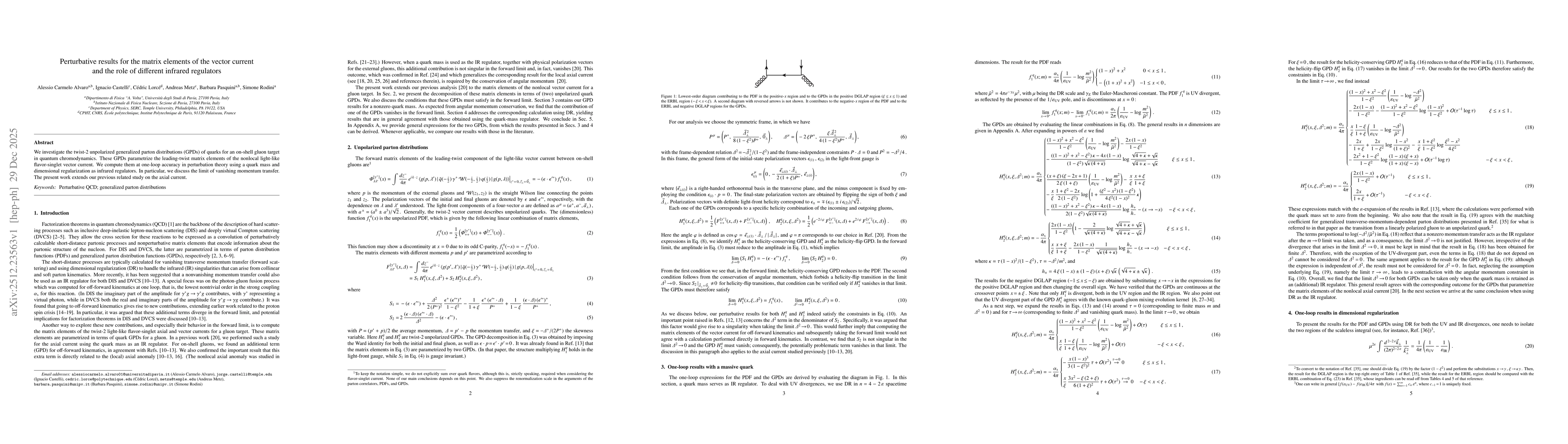 Thumbnail for Perturbative results for the matrix elements of the vector current and the role of different infrared regulators