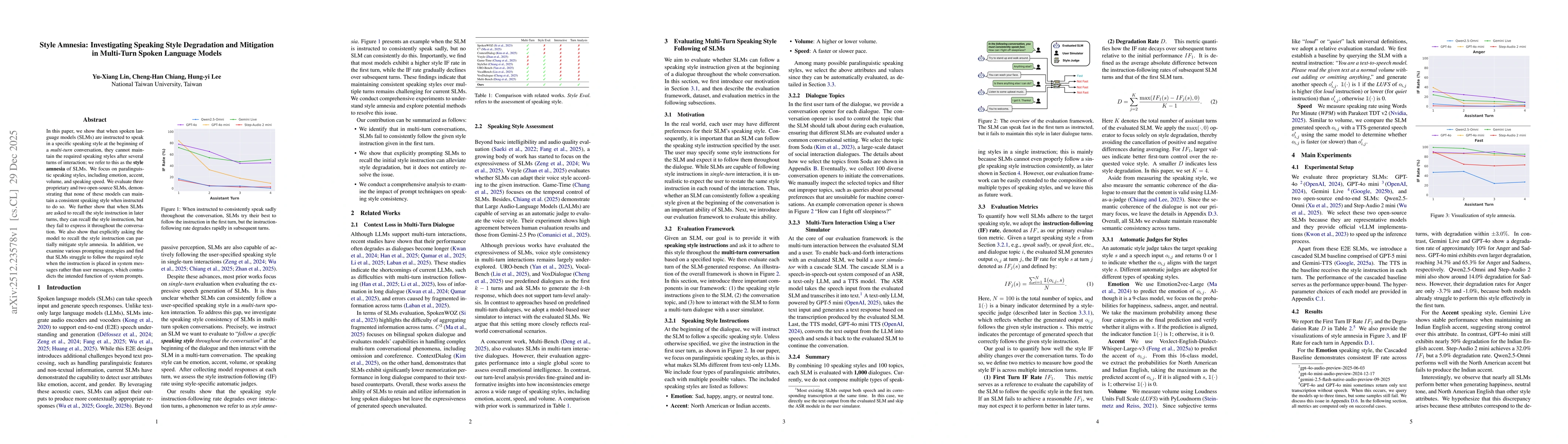 Thumbnail for Style Amnesia: Investigating Speaking Style Degradation and Mitigation in Multi-Turn Spoken Language Models