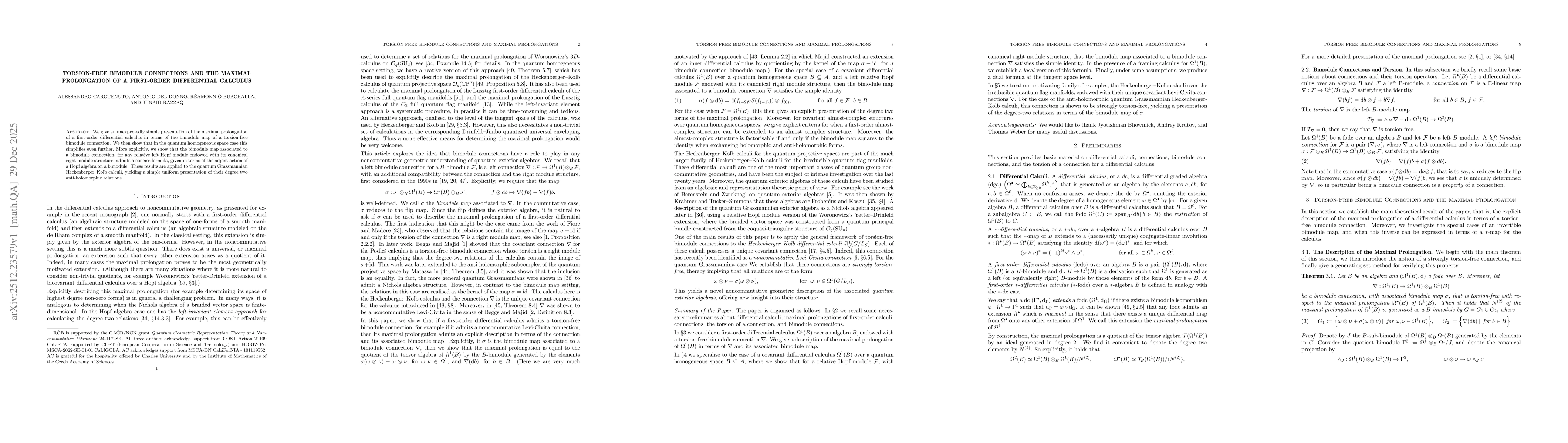 Thumbnail for Torsion-Free Bimodule Connections and the Maximal Prolongation of a First-Order Differential Calculus