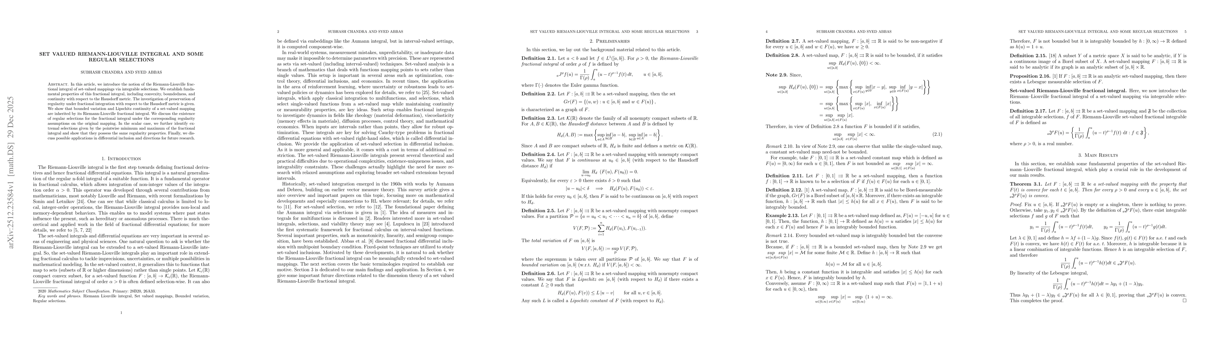 Thumbnail for Set Valued Riemann-Liouville integral and some Regular Selections
