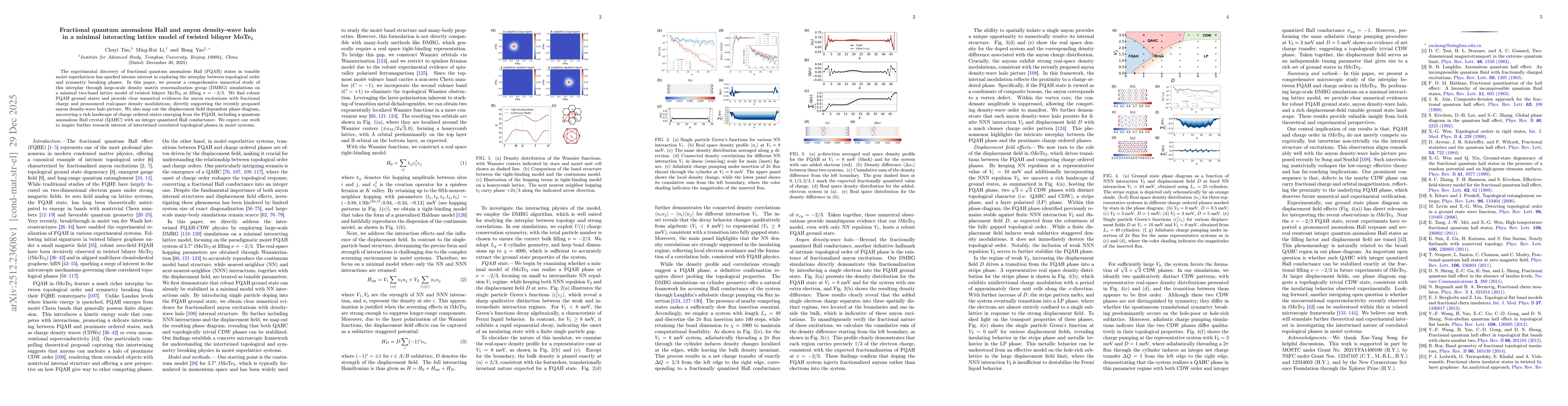 Thumbnail for Fractional quantum anomalous Hall and anyon density-wave halo in a minimal interacting lattice model of twisted bilayer MoTe$_2$