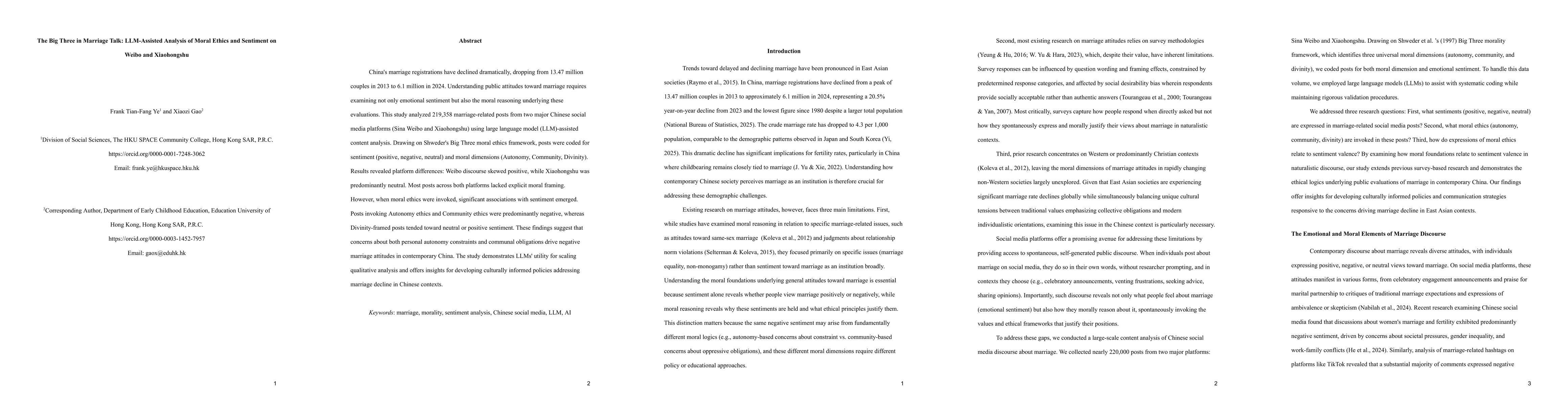 Thumbnail for The Big Three in Marriage Talk: LLM-Assisted Analysis of Moral Ethics and Sentiment on Weibo and Xiaohongshu