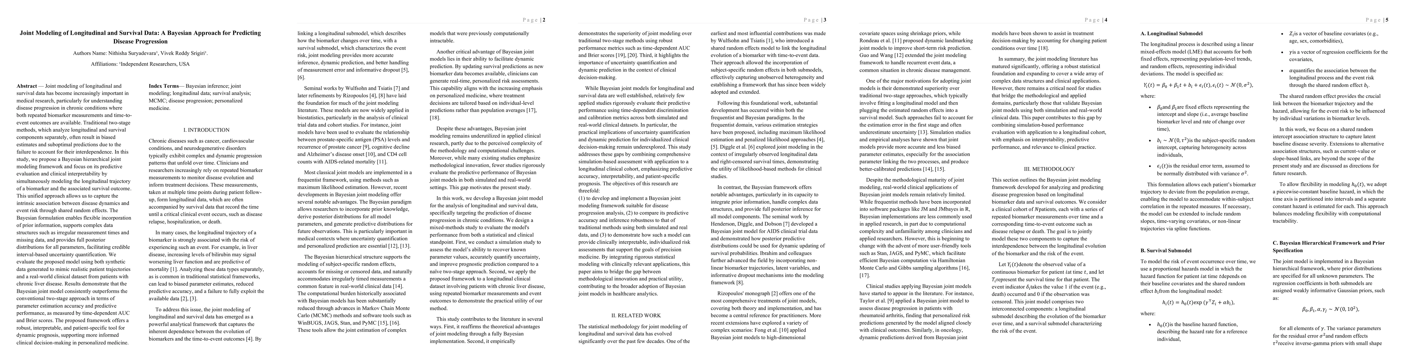 Thumbnail for Joint Modeling of Longitudinal and Survival Data: A Bayesian Approach for Predicting Disease Progression