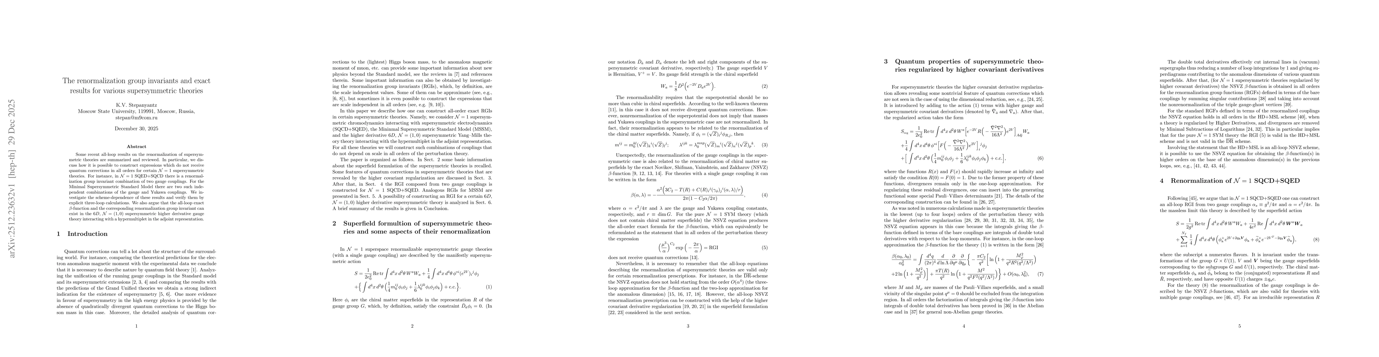 Thumbnail for The renormalization group invariants and exact results for various supersymmetric theories