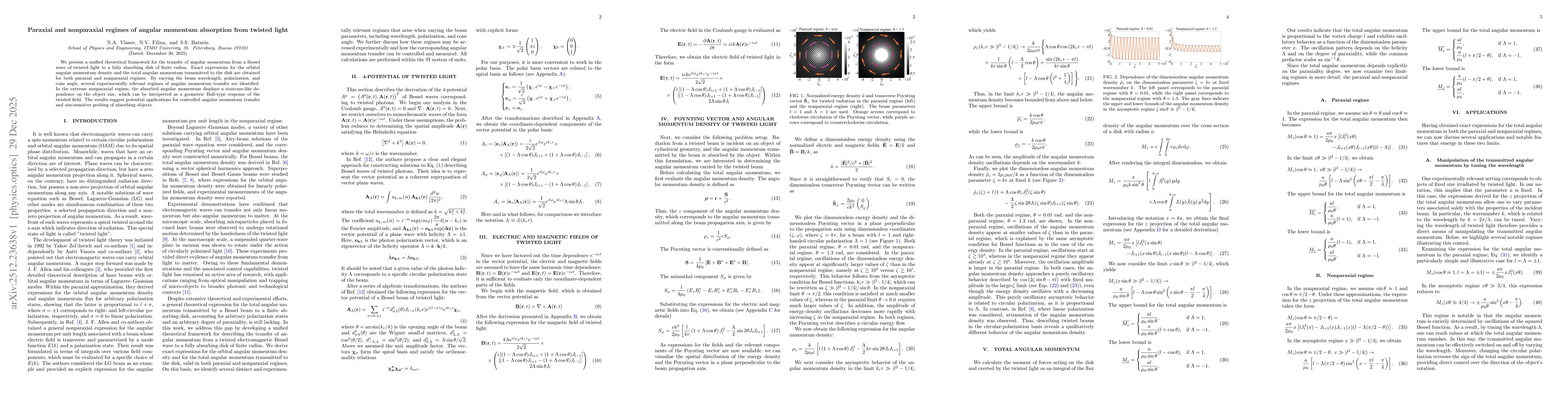 Thumbnail for Paraxial and nonparaxial regimes of angular momentum absorption from twisted light