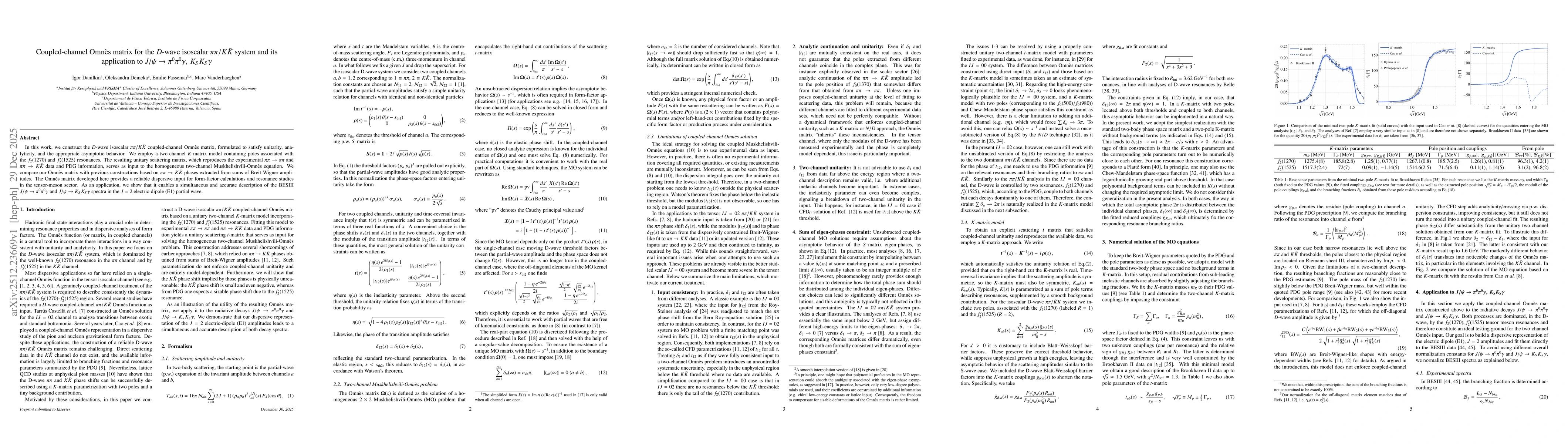 Thumbnail for Coupled-channel Omnès matrix for the $D$-wave isoscalar $ππ/K\bar K$ system and its application to $J/ψ\toπ^{0}π^{0}γ,\,K_{S}K_{S}γ$